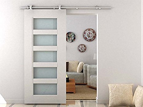 HomCom Modern 6.6' Interior Sliding Barn Door Kit Hardware Set - Stainless Steel Tube