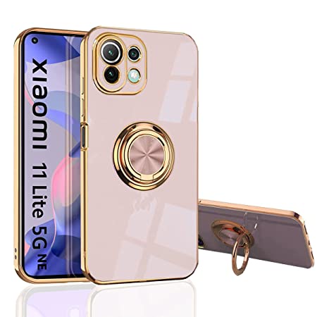 Case for XIAOMI Mi 11 Lite NE 5G - Slim Fit [Rotating Ring Stand ] [Luxurious Gold Metal Colour] Silicone Soft TPU Cover [Shockproof Protection]