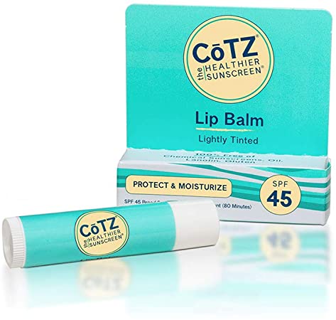 Cotz Lip Balm Lightly Tinted Mineral Sunscreen; Broad Spectrum SPF 45 .14 oz / 4.5 g.