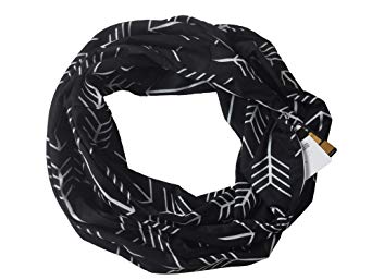 Scarves for Women,Arrow Pattern Infinity Scarf with Hidden Zipper Pocket- Lightweight Soft Travel Wrap Scarf (Black)
