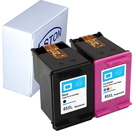 ESTON 2Pack 65XL Black & Tri-color Ink Cartridge Replacements for HP DeskJet 3720 DeskJet 3730 DeskJet 3755, Show Ink Level