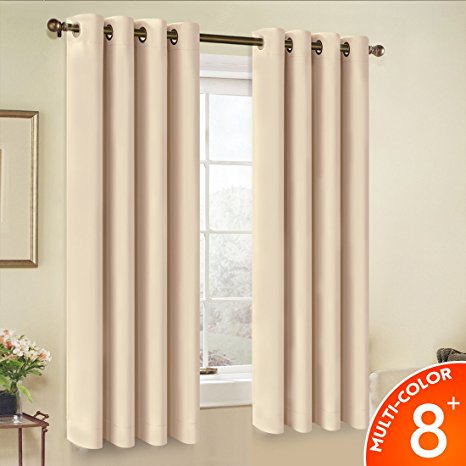 Blackout Curtains 63-Inch Set of 2 Panels, Thermal Insulated Solid Grommets Curtains for Living Room (Each Panel 52 by 63Inch,Beige)