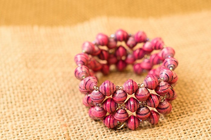 Fair Trade Imara Cuff Bracelet - Pink- BeadforLife Paper Jewelry from Uganda