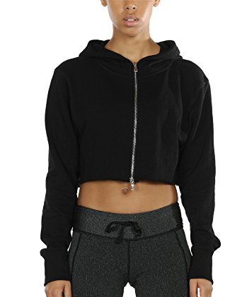 icyzone Long Sleeve Crop Top Zip Up Hoodie Workout Clothes Sweatshirts For Women