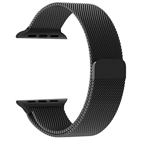Apple Watch Band, Penom Fully Magnetic Closure Clasp Mesh Loop Milanese Stainless Steel Bracelet Strap for Apple iWatch Sport & Edition 38mm - Black