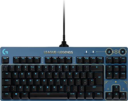 Logitech G PRO Mechanical Gaming Keyboard - Ultra-Portable Tenkeyless Design, Detachable USB Cable, LIGHTSYNC RGB Backlit Keys, Official League of Legends Edition - Blue/Gold