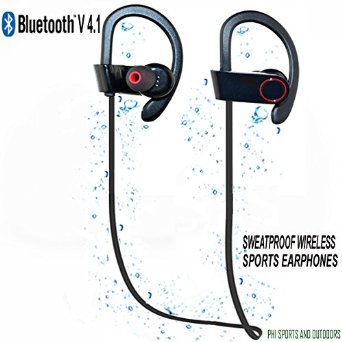 Bluetooth Headphones with Mic Wireless Noise Cancelling Technology and Even Sweatproof Stays on Over Ear While Running By PHI Sports and Outdoors Exercise Earbuds Stereo Headset Enjoy Your Workout More