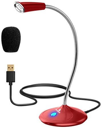 NexiGo Computer Microphone, USB Microphone with Mute Button and Adjustable Gooseneck, Noise-Cancelling, Desktop Microphone for Windows Mac Laptop Desktop, Streaming, Zoom, YouTube, Skype (Red)