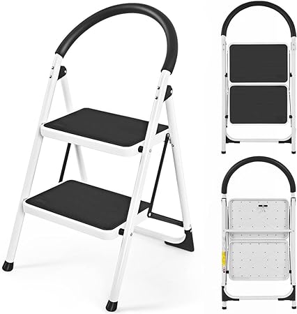 COSTWAY 2/3/4 Step Ladder, Folding Anti Slip Stepladder with Extra Wide Platform, Safe Lock and Rubber Hand Grip, 150kg Capacity Portable Safety Household Ladder Stool (2 Step)