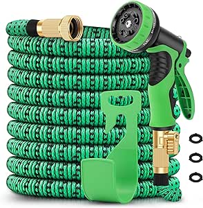 Garden Hose 100FT with 10 Function Spray Nozzle, Leakproof Water Hose Design with Solid Brass Connectors, Easy Storage and Usage(Light Green)
