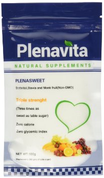 Sweetener All Natural Monk Fruit, Erythritol,Stevia,No Artificial Ingredients of Any Kind Safe for Diabetics ,Great for Cooking,Baking,Hot and Cold Beverages, Triple Strength 3 Times As Sweet As Table Sugar, 100% Sugar Free, Plenasweet Has No After Taste,Zero Calories, Zero Glycemic Index and Non GMO