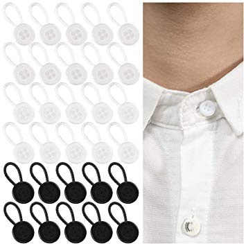 Biubee 30 Pcs Collar Buttons Extenders- Premium Elastic Button Collars Extender Shirt Neck Waist Extender for Dress Pants Jeans Trousers Coat and Skirt (Black, Transparent, White)