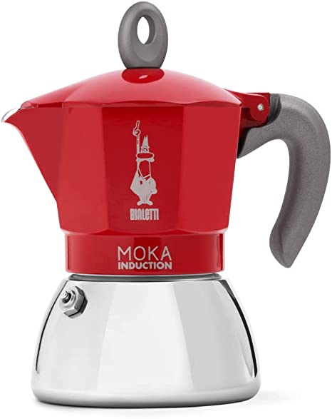 Bialetti New Moka Induction Induction Coffee Maker, 6 Cups, 280 milliliters, Aluminium, Red