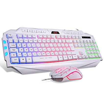 UK Layout/Gaming Keyboard and Mouse Combo GK710 USB Rainbow Backlit Gaming Keyboard 7 Colors Breathing LED Mouse Set fro PS4 Mac Laptop