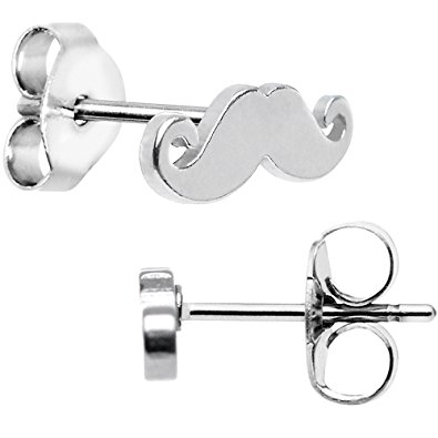 Body Candy Stainless Steel Handlebar Mustache Stud Earrings