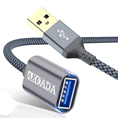 AkoaDa USB Extension Cable 3.0,Type A Male to USB A Female Extender Cord [2pack 6.6ft 10ft] 5Gbps Data Transfer Compatible with Keyboard,USB Flash Drive,Playstation,Mouse,Hard Drive and More(Grey)