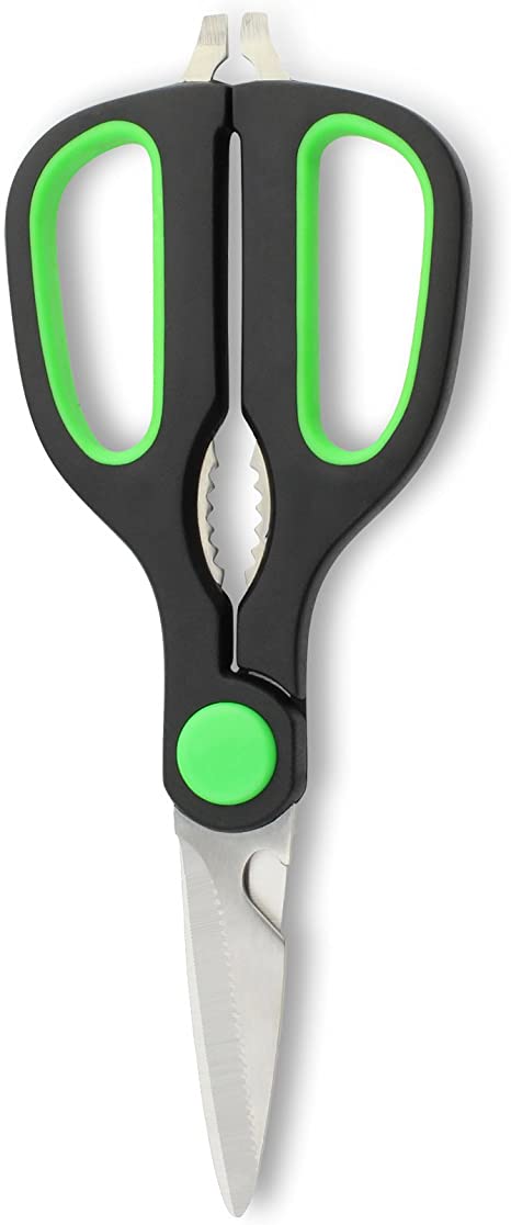 Multi-purpose Heavy Duty Kitchen Shears Scissors with Bottle Opener and Nut Cracker,Stainless Steel, Green