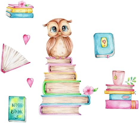 iMagitek Owl Reading Corner Wall Decals Stickers Woodland Animal Owl Read Books Wall Decals for Nursery Playroom Classroom Library Kids Bedroom Wall Decor