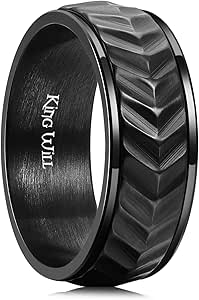 King Will Black Silver Gold Mens Spinner Anxiety Fidget Ring 8mm Stainless Steel Wire Mesh Chain Woven Mesh/Tire Stripe/Groove Ring for Stress Relieving