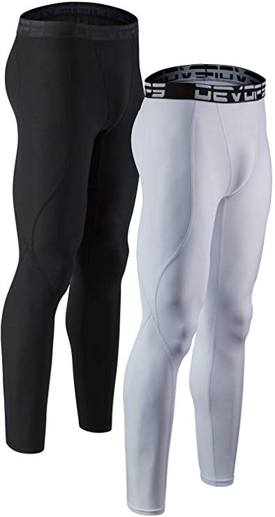 DEVOPS Men's 2 Pack Compression Cool Dry Tights Baselayer Running Active Leggings Pants