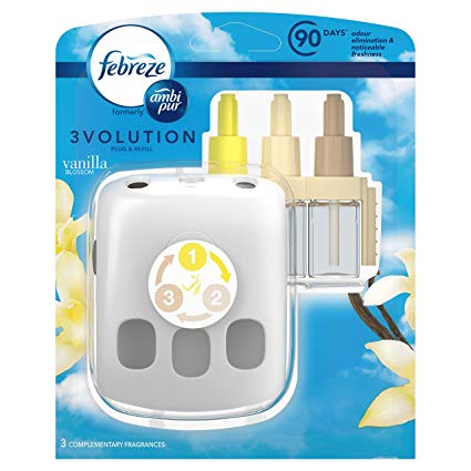 Febreze with Ambi Pur 3Volution Air Freshener Plug In Starter Kit Vanilla Blossom, 3 Alternating Scents To Clean Away Odours, 20 ml
