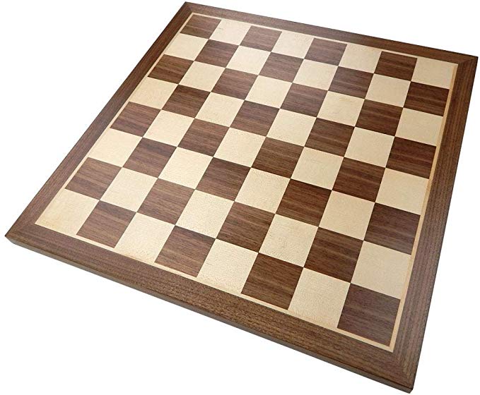 Monroe Extra Thick Chess Board with Inlaid Walnut and Maple Wood, Large 18 x 18 Inch, Board Only