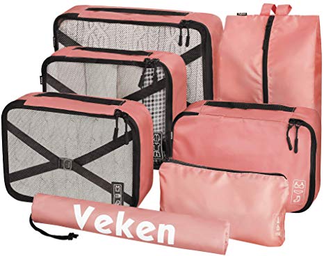 Veken 7 Set Packing Cubes, Travel Organizers Accessories with Laundry Bag & Shoe Bag