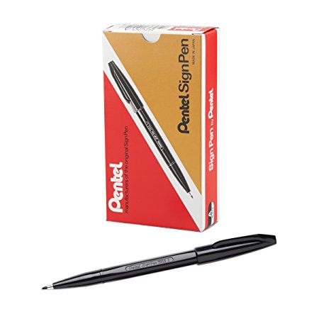 Pentel Sign Pen, Fiber-Tipped, Black Ink  (S520-A), Box of 12