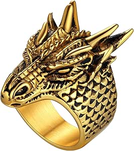 U7 Men's Animal Rings Stainless Steel Punk Rock Biker Gift Dragon/Tiger Head Ring, Gold/Silver/Black Color