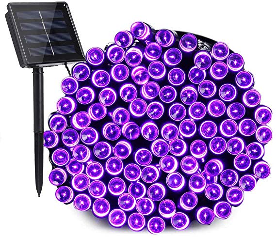 Halloween Purple Lights, 72ft 200 LED Solar Powered String Lights 8 Modes Waterproof Outdoor Fairy String Lights for Halloween Decorations