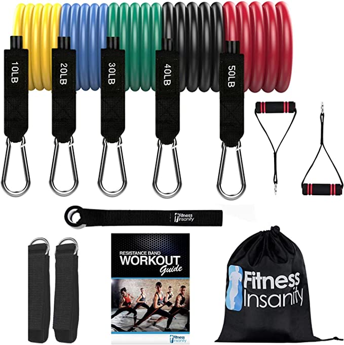 Resistance Bands Set - 5-Piece Exercise Bands - Stackable Up to 150 lbs. - Portable Home Gym Accessories - Perfect Muscle Builder for Arms, Back, Leg, Chest, Belly, Glutes