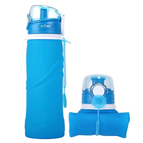 AcTopp Folding Silicone Water Sport Bottle BPA Collapsible Travel Outdoor Leak Proof Water Bottle (750ml) - [FDA Certificated]
