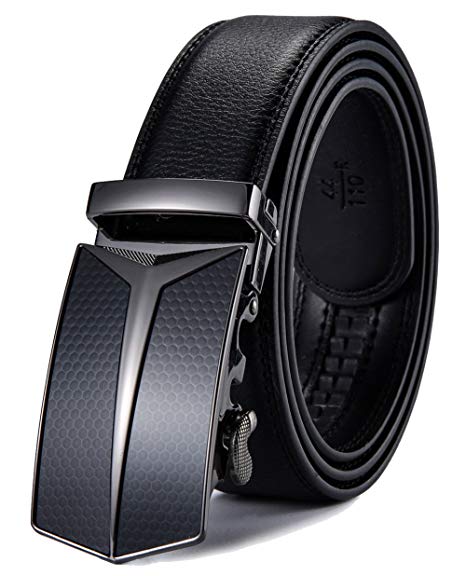 XDeer Men's Leather Ratchet Dress Belts with Automatic Buckle Gift Box (Waist：30-36, Black1)