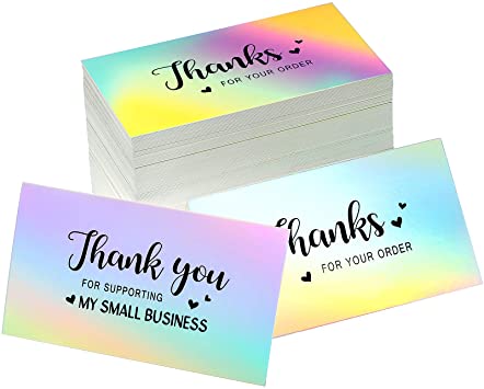 180 Pieces Thank You for Your Order Card Reflective Holographic Silver Thank You Business Card Customer Appreciation Thank You Card Package Inserts for Online or Retail Stores Handmade Goods