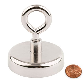 Uolor 255 LBS Super Powerful Pulling Force Round Neodymium Magnet with Countersunk Hole and Eyebolt for Magnet Fishing, 2.36" Diameter