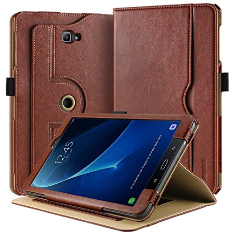 EasyAcc Samsung Galaxy Tab A 10.1 Case, 360 Degree Rotating and Document Card Slots Case with Multi-angle Stand Function / Auto Wake/ Sleep, Premium PU Leather Durable Without Plastic Content Compatible for Samsung Galaxy Tab A 10.1 SM-T580 / SM-T585 - Brown