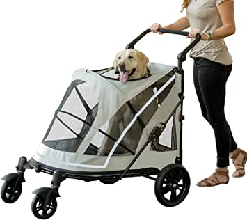 Pet Gear NO-Zip Pet Stroller with Dual Entry, Push Button Zipperless Entry for Single or Multiple Dogs/Cats, Pet Can Easily Walk in/Out, Gel-Filled Tires, 2 Models, 6 Colors, New Fog