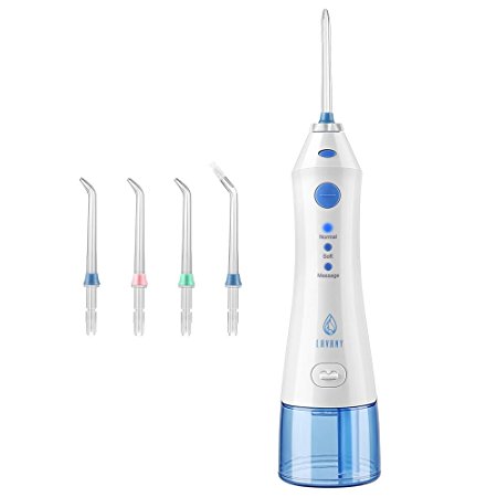 Lavany Oral Irrigator, Professional Rechargeable 220 ml Water Flosser with 4 Jet Nozzles, 3 Modes, Waterproof Cordless, Portable Dental Irrigator, Ideal for Kids and People with Braces