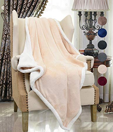 Catalonia Sherpa Throws Blanket,Reversible Fuzzy Comfy Micro Plush Snuggle Mink Fleece Blanket All Season for Couch Bed or TV 50 x 60 Latte