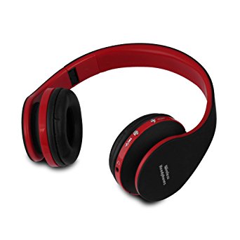 FX-Victoria Bluetooth Headset Over Ear Headphone With Built in Microphone, Compatible with iPods, iPhones, iPads, Samsung/Android/Blackberry Smartphones, Tablets, PC and Laptops, Red and Black