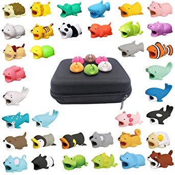 Kalolary 42 Pcs Cable Bites Animals Protector, Cable Cord Charger Protector Phone Data Line Desktop Cable Clamp, Protects Saver Cell Phone Cable Accessories (with 1 Storage Box)