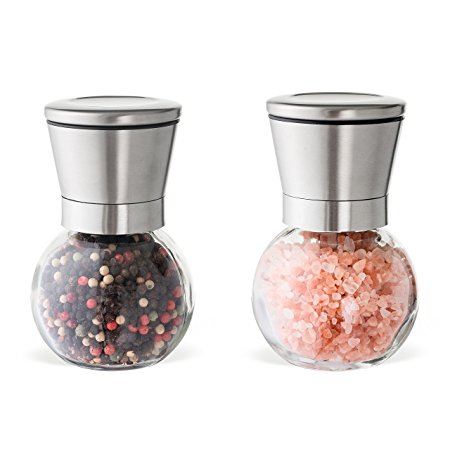 California Home Goods Brushed Stainless Steel Salt and Pepper Grinder with Adjustable Ceramic Rotor for Spices, Set of 2