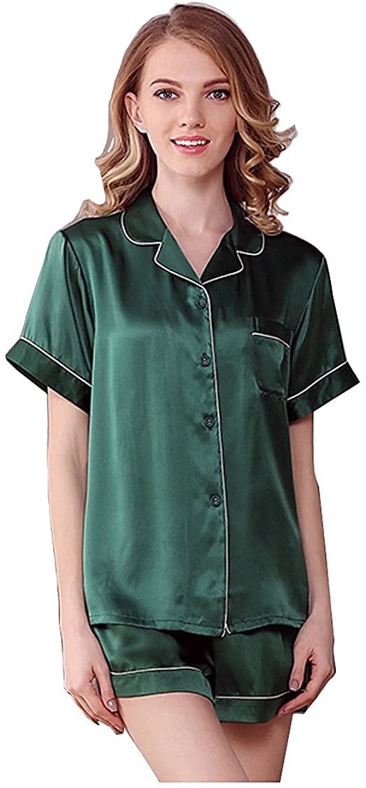 NANJUN Women's Satin Pajamas Sleepwear Long and Short Button-Down Pj Set