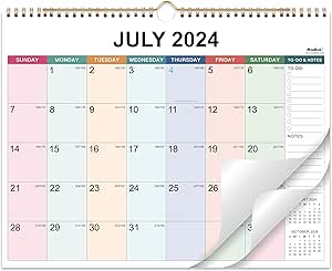 2024-2025 Wall Calendar - Calendar 2024-2025, Jul. 2024 - Dec. 2025, 18 Monthly Calendar, 15" x 12", Large Block, Twin-Wire Binding, Hanging Hook, Holidays, Julian Dates, Thick paper