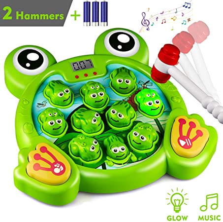 KKONES Music Super Frog Game Toddler Toys - 2 Hammers Baby Interactive Fun Toys Toddler Activities Games with Music&Light for Kids Ages 3 4 5 6 7 8 Boys Girls