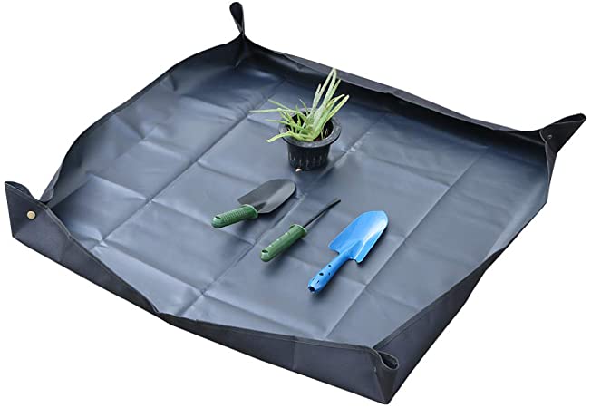 Ymeibe 39''×39'' Indoor Plant Repotting Mat Foldable Transplanting Work Cloth Waterproof Oxford and PVC Dirty Catcher Gardening Succulent Potting Tarp (Black)