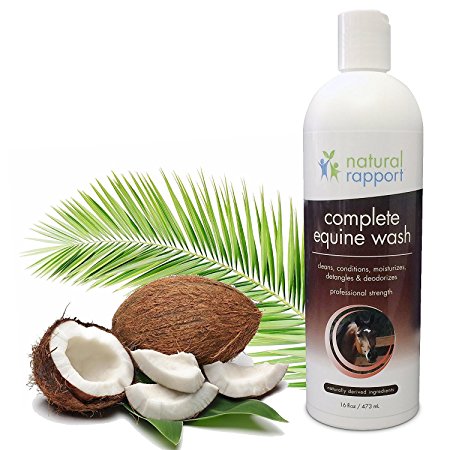 Natural Horse Shampoo - Complete 5-in-1 Natural Equine Shampoo and Conditioner - Cleans, Conditions, Deodorizes, Moisturizes & Detangles horse's coat, mane and tail - 16 fl oz