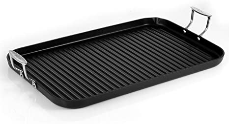 Nonstick Stove Top Grill Pan - PTFE/PFOA/PFOS Free Need two Burners 20" x 13" Hard-Anodized Non stick Grill & Griddle Pan - Kitchen Cookware , Dishwasher Safe - NutriChef NCGRP59