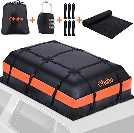 Car Roof Bag Cargo Carrier: Ohuhu 21 Cubic Feet Rooftop Cargo Carrier with Anti-Slip Mat - 840D Waterproof Soft Roof Top Luggage Bag for All Cars with or Without Racks