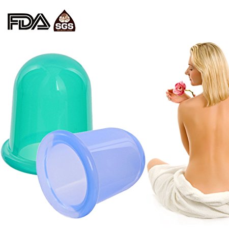 Anti Cellulite Cup Cupping Therapy Set Body Massage Cups Includes 1 Soft (Green) and 1 Hard (Blue) Cups